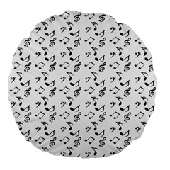 White Music Notes Large 18  Premium Flano Round Cushions by snowwhitegirl