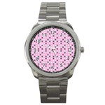 Teal White Eggs On Pink Sport Metal Watch Front