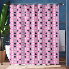 Teal White Eggs On Pink Shower Curtain 60  X 72  (medium)  by snowwhitegirl