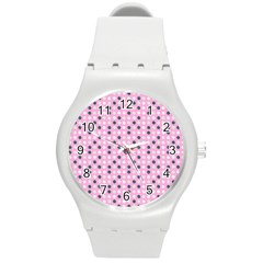 Teal White Eggs On Pink Round Plastic Sport Watch (m) by snowwhitegirl