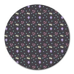 Cakes Yellow Pink Dot Sundaes Grey Round Mousepads by snowwhitegirl