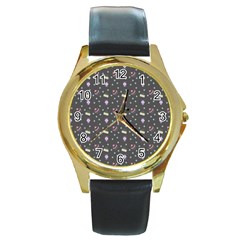 Cakes Yellow Pink Dot Sundaes Grey Round Gold Metal Watch by snowwhitegirl