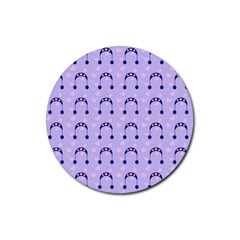 Winter Hat Snow Heart Lilac Blue Rubber Round Coaster (4 Pack) 