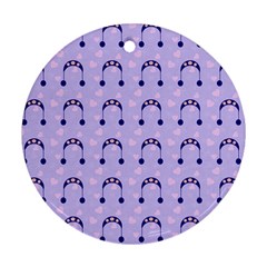 Winter Hat Snow Heart Lilac Blue Round Ornament (two Sides) by snowwhitegirl