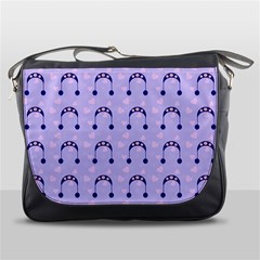 Winter Hat Snow Heart Lilac Blue Messenger Bags by snowwhitegirl