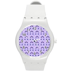 Winter Hat Snow Heart Lilac Blue Round Plastic Sport Watch (m) by snowwhitegirl