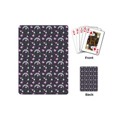 Winter Hat Hearts Snow Green Grey Playing Cards (mini)  by snowwhitegirl