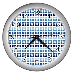 Blue Dots Wall Clocks (silver)  by snowwhitegirl