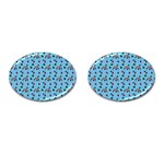 Winter Hat Red Green Hearts Snow Blue Cufflinks (Oval) Front(Pair)