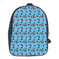 Winter Hat Red Green Hearts Snow Blue School Bag (large) by snowwhitegirl