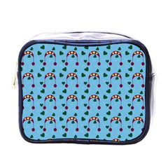 Winter Hat Red Green Hearts Snow Blue Mini Toiletries Bags by snowwhitegirl