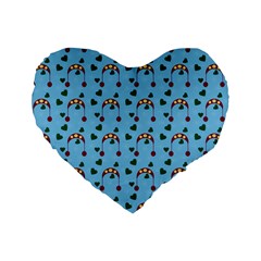 Winter Hat Red Green Hearts Snow Blue Standard 16  Premium Heart Shape Cushions by snowwhitegirl