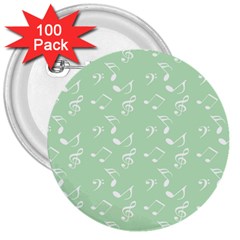 Mint Green White Music 3  Buttons (100 Pack)  by snowwhitegirl