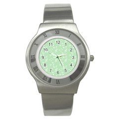 Mint Green White Music Stainless Steel Watch by snowwhitegirl