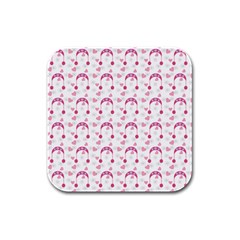 Winter Pink Hat White Heart Snow Rubber Square Coaster (4 Pack)  by snowwhitegirl