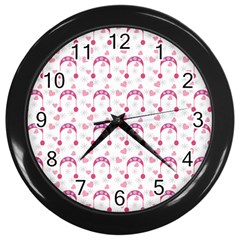 Winter Pink Hat White Heart Snow Wall Clocks (black) by snowwhitegirl