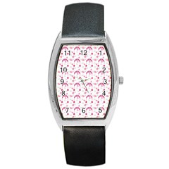 Winter Pink Hat White Heart Snow Barrel Style Metal Watch by snowwhitegirl