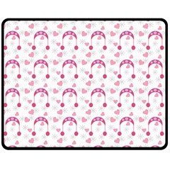 Winter Pink Hat White Heart Snow Fleece Blanket (medium)  by snowwhitegirl