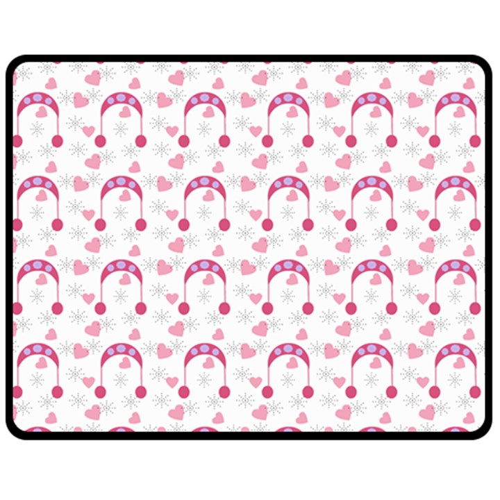 Winter Pink Hat White Heart Snow Fleece Blanket (Medium) 