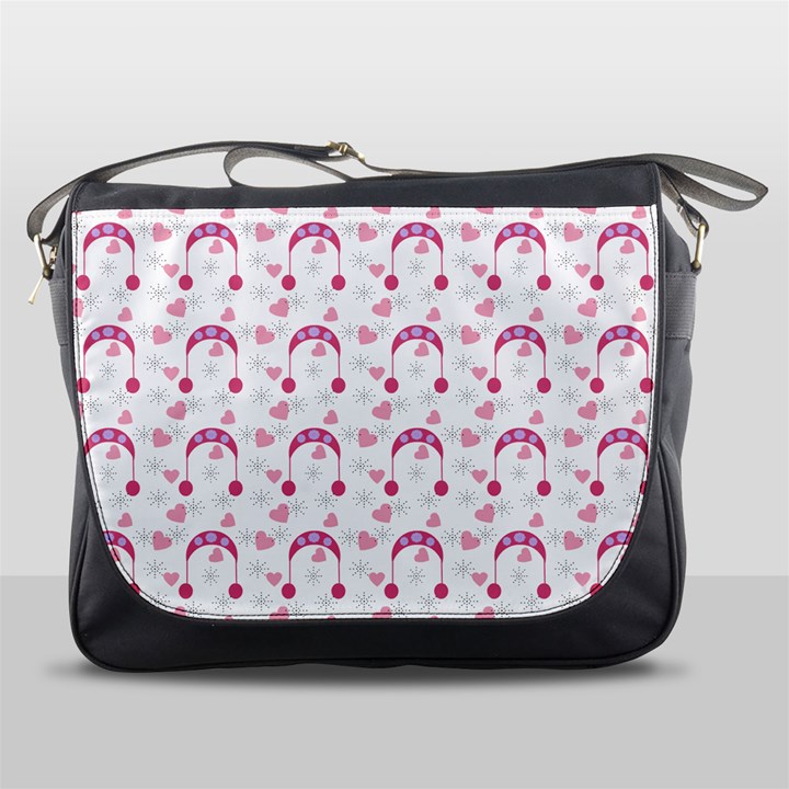 Winter Pink Hat White Heart Snow Messenger Bags