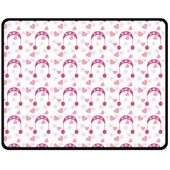 Winter Pink Hat White Heart Snow Double Sided Fleece Blanket (medium)  by snowwhitegirl