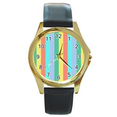 Summer Stripes Round Gold Metal Watch by snowwhitegirl