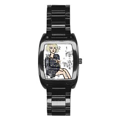 Girl Sitting Stainless Steel Barrel Watch