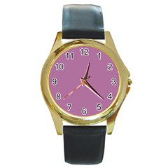 Silly Purple Round Gold Metal Watch by snowwhitegirl