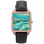 Mint,gold,marble,nature,stone,pattern,modern,chic,elegant,beautiful,trendy Rose Gold Leather Watch  Front