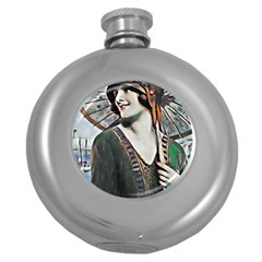 Lady Of Summer 1920 Art Deco Round Hip Flask (5 Oz) by NouveauDesign