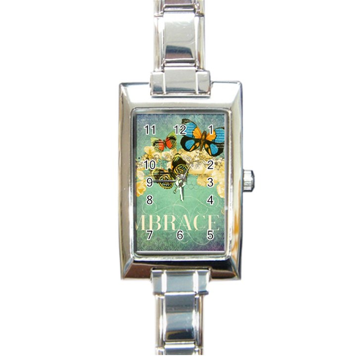 embrace shabby chic collage Rectangle Italian Charm Watch