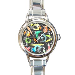 Repetition Seamless Child Sketch Round Italian Charm Watch by Nexatart