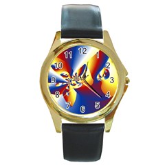 Mandelbrot Math Fractal Pattern Round Gold Metal Watch by Nexatart