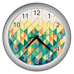 Background Geometric Triangle Wall Clocks (silver)  by Nexatart