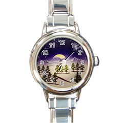 Background Christmas Snow Figure Round Italian Charm Watch by Nexatart