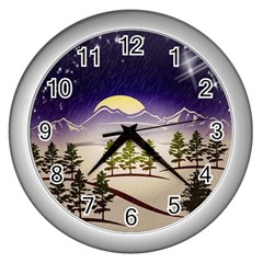 Background Christmas Snow Figure Wall Clocks (Silver) 