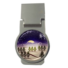 Background Christmas Snow Figure Money Clips (Round) 