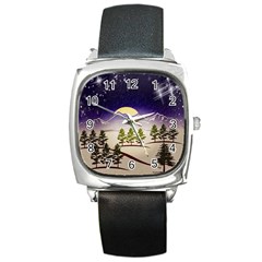 Background Christmas Snow Figure Square Metal Watch by Nexatart