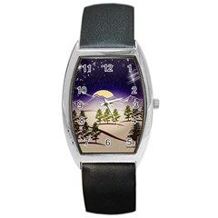 Background Christmas Snow Figure Barrel Style Metal Watch by Nexatart