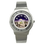 Background Christmas Snow Figure Stainless Steel Watch Front