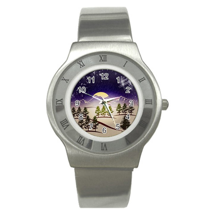 Background Christmas Snow Figure Stainless Steel Watch