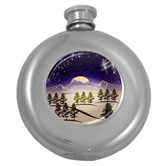 Background Christmas Snow Figure Round Hip Flask (5 oz)