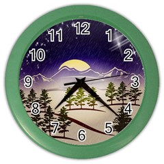 Background Christmas Snow Figure Color Wall Clocks