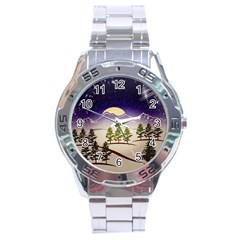 Background Christmas Snow Figure Stainless Steel Analogue Watch by Nexatart