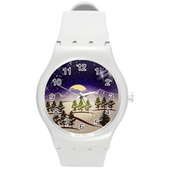 Background Christmas Snow Figure Round Plastic Sport Watch (m) by Nexatart