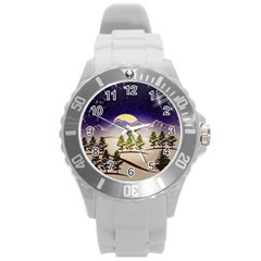 Background Christmas Snow Figure Round Plastic Sport Watch (l) by Nexatart