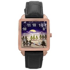 Background Christmas Snow Figure Rose Gold Leather Watch  by Nexatart