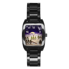 Background Christmas Snow Figure Stainless Steel Barrel Watch by Nexatart