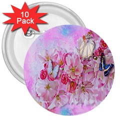 Nice Nature Flowers Plant Ornament 3  Buttons (10 Pack) 