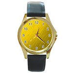 Golden Texture Rough Canvas Golden Round Gold Metal Watch Front